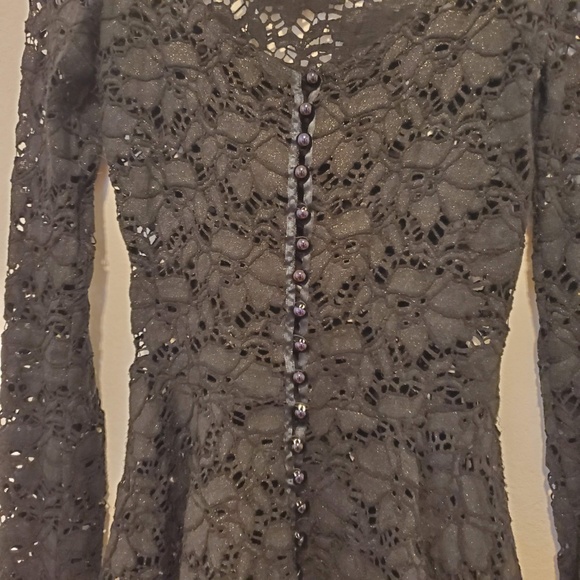 Betsey Johnson Button-Front Lace Peplum Top - Picture 3 of 4